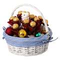 Wickerwise White Round Willow Gift Basket with Blue and White Gingham Liner and Sturdy Foldable Handles, Small QI004620.BL.S